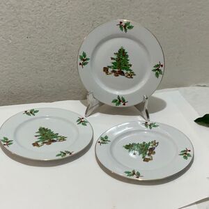 Set of 3 Holiday Christmas salad Plates Meiwa "Home For the Holidays" Tree  G9